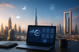 ERP system and business software in Dubai UAE with Burj Khalifa skyline